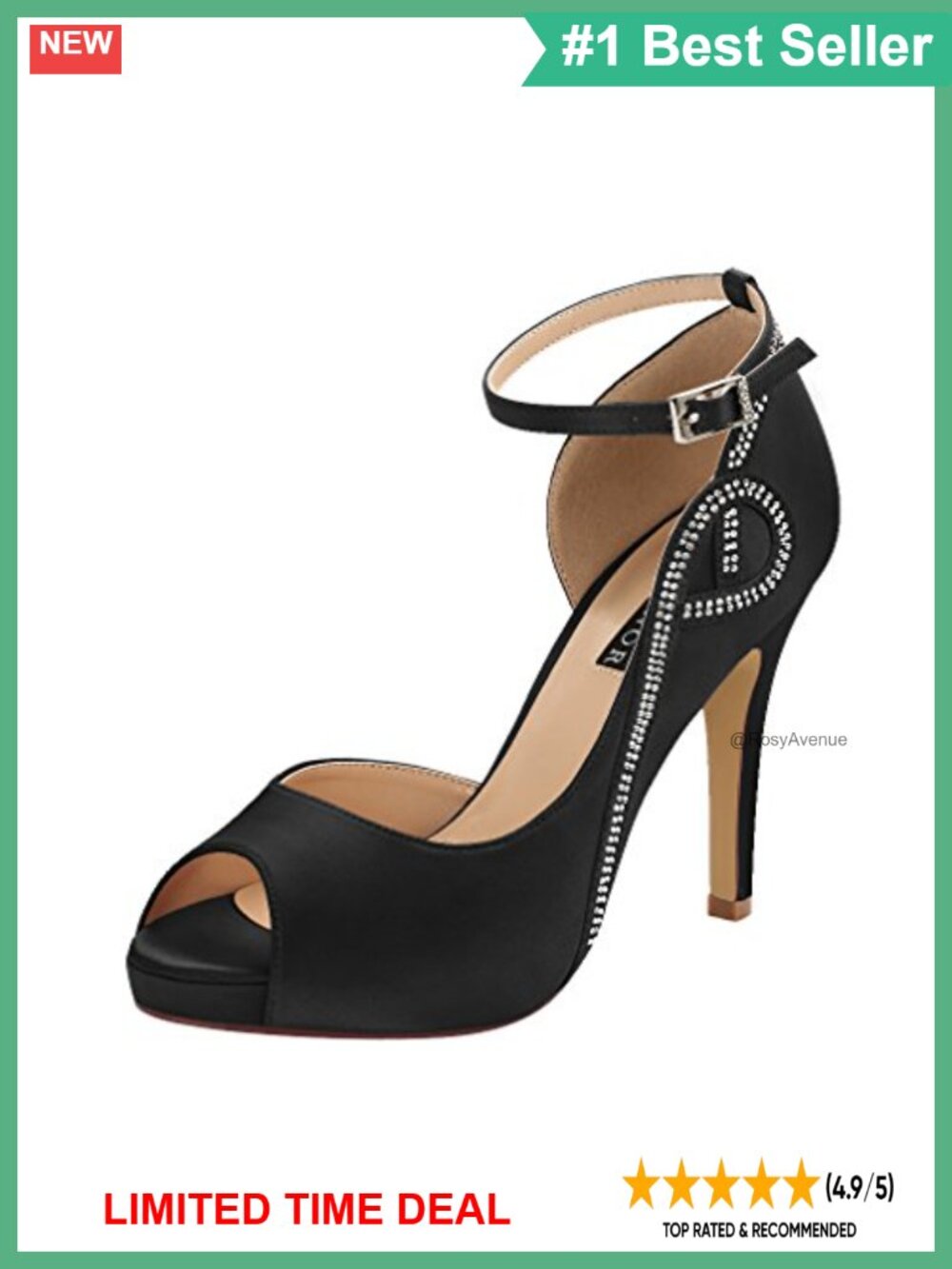 Rhinestone Peep Toe Satin Platform Heels Ankle Strap Wedding Shoes